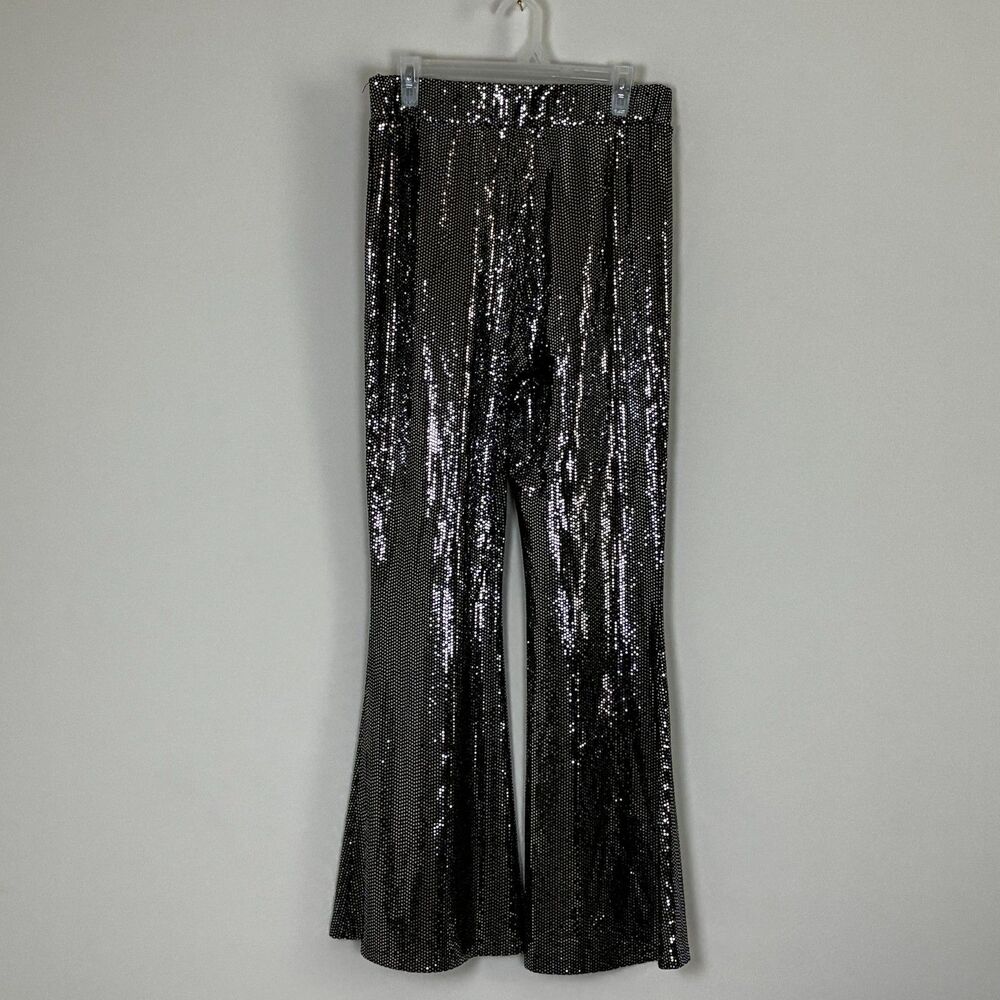 Chelsea & Violet High Rise Sequin Flare Pants - Charcoal / Black Size XL